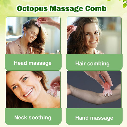 Paidiem 3 Pcs Octopus Head Massage Comb Stress Relief Point Massage Comb Head Massage Tools Pink Acupressure Massager