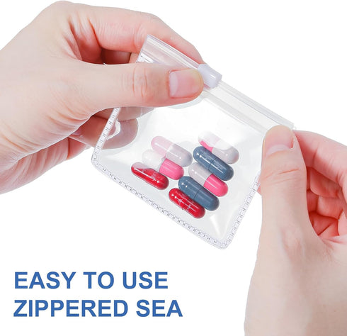 Meanplan 50 Pcs Reusable Pill Pouches, Clear Zippered Pill Bag, Transparent PVC Toiletry Carry Pouch, Travel Organizer