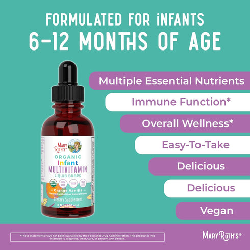 MaryRuth Organics Multivitamin & Multimineral for Infants | USDA Organic | Sugar Free | Liquid Vitamins for Babies 6-12