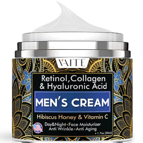 VAITE Mens Face Skin Moisturizer - Anti-Aging Cream with Collagen, Retinol, Hibiscus & Honey, Made in USA