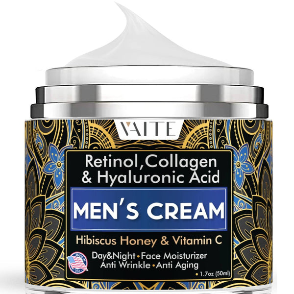 VAITE Mens Face Skin Moisturizer - Anti-Aging Cream with Collagen, Retinol, Hibiscus & Honey, Made in USA