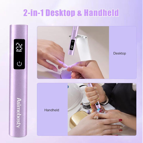 Mini UV Light for Gel Nails, Handheld Nail Lamp with Stand, Portable Cordless UV Nail Dryer Light, Violet