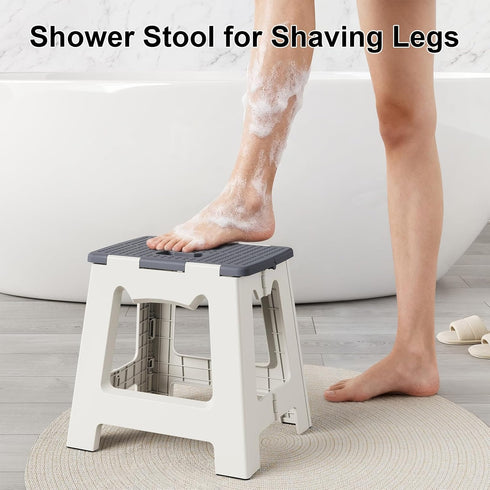 Kzeirm Waterproof,13" Foldable Shower Stool for Shaving Legs, Plastic Foot Rest Stools to Shave Leg, Folding Small