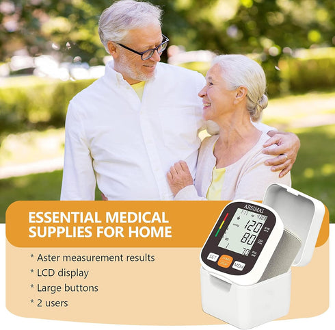 Automatic Wrist Blood Pressure Monitor with Adjustable Cuff, 2AAA Battery, Storage Case, Irregular Heartbeat Detector