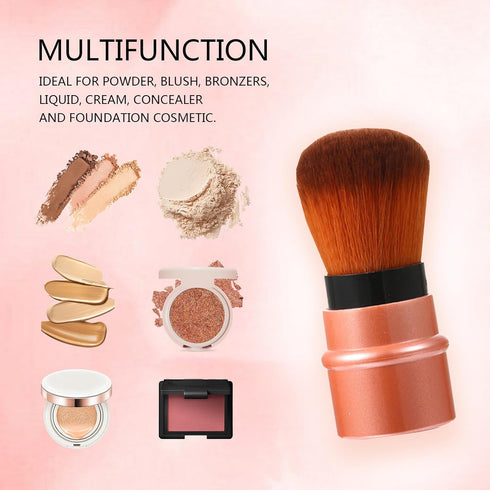 Vtrem Retractable Makeup Brush Set, 3 Colors Kabuki Foundation Brush, Portable Mini Makeup Brushes with Cover