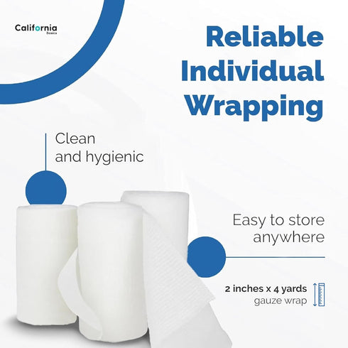 California Basics 12-Pack Gauze Bandage Roll with Tape, 2 Inches x 4 Yards, Soft & Breathable Wrap for Wound Care