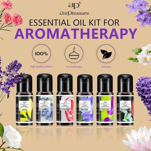 Blossom Essential Oils Set, 6x15ml Aromatherapy Oil Kit for Diffuser, Humidifier, Air Purifier- Aqua Lily, Water Hyacinth, Jasmine & Camellia, English Violet, Bulgarian Rose, Lavender