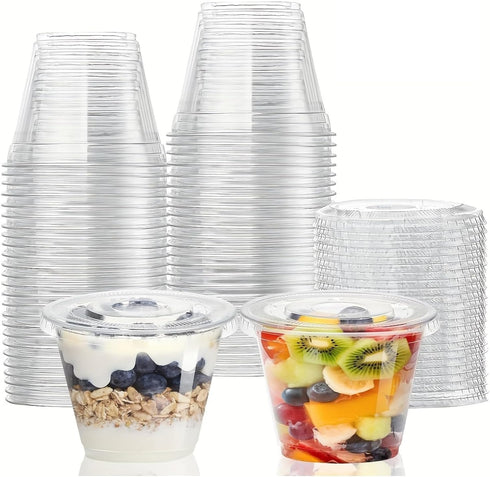 yvsay 6 oz Plastic Parfait Cups with Flat Lids, 105PCS Disposable Dessert Cups
