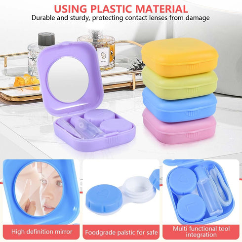 6 Pack Colorful Contact Lens Case Travel Kit, Holder with Mirror, Bottle, Tweezers, and Remover Tool