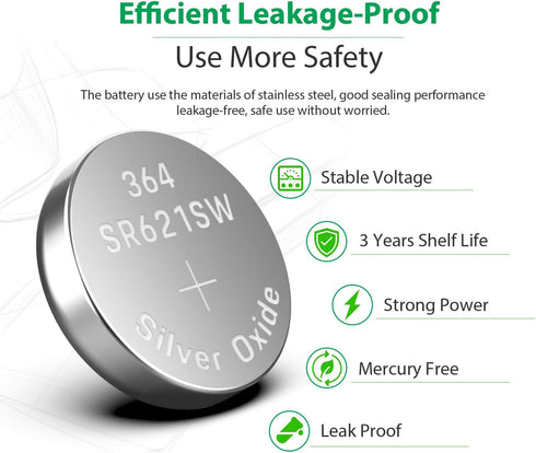 LiCB 40 Pack SR621SW 364 363 Watch Batteries - Long-Lasting & Leak-Proof High Capacity Silver Oxide 1.55V