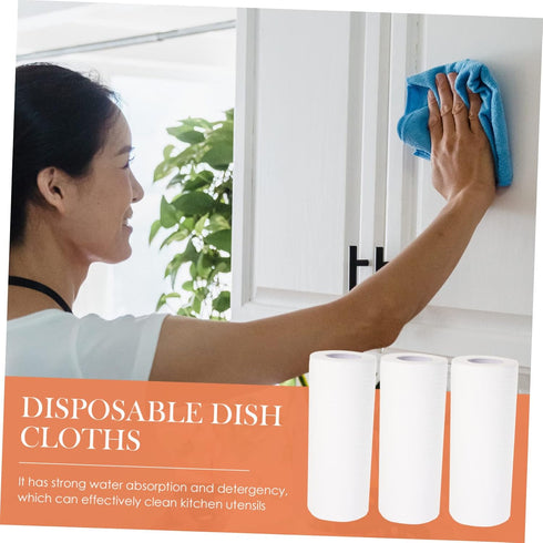 Healeved 3 Rolls Kitchen Cleaning Paper Towels - Non-Woven White Dish Cloths, Fiber Dishwashing Cleaning Pads