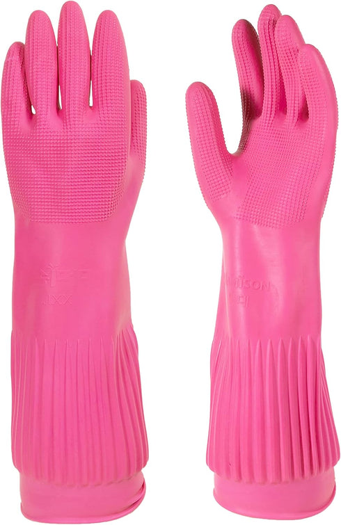 MAMISON Pink Kitchen Rubber Glove (XXL) - Reusable Waterproof Household Cleaning