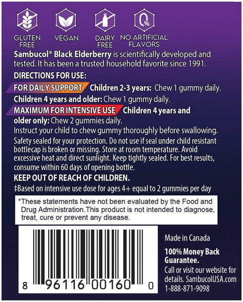 Sambucol Black Elderberry Gummies for Kids, 30 Count - Added Vitamin C & Zinc, Delicious Berry Taste