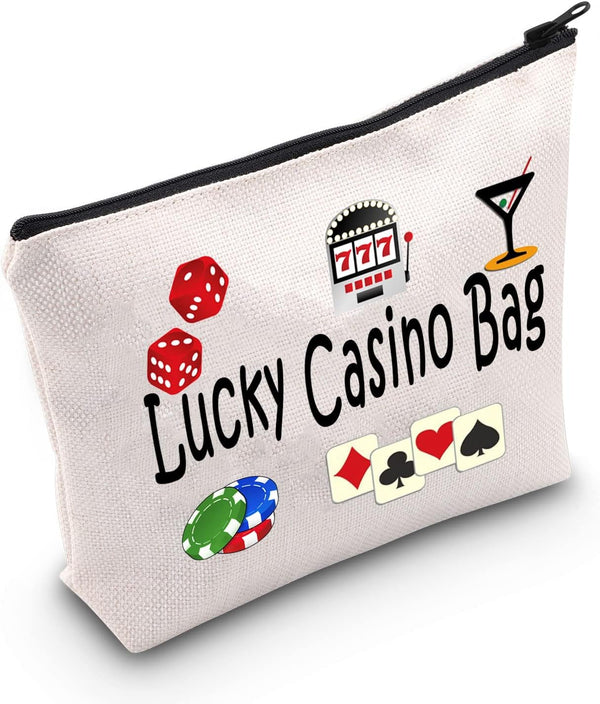 TSOTMO Casino Gamble Zipper Pouch Gift Bag for Gambler, Casino Lover, Gambling Gift, Slots, Dice, Poker Chips - Casino