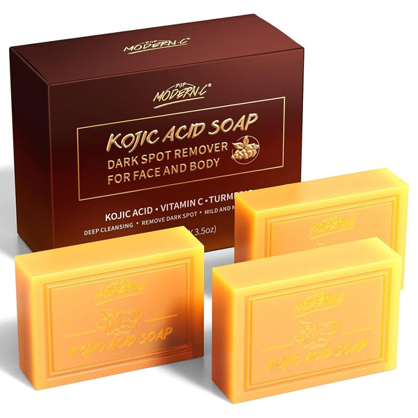 POP MODERN.C Kojic Acid Soap, 3PCS Turmeric Soap for Dark Spot Remover, 3x100g