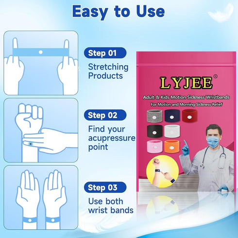 LYJEE 5 Pairs Motion Sickness Bands, Nausea Relief Wristbands for Travel, Car, Sea, and Flying