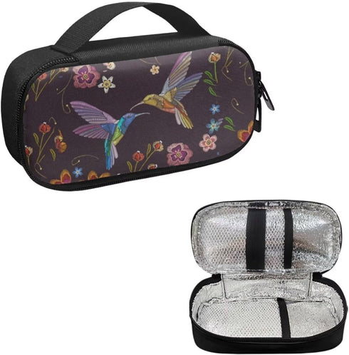 Diabetic Supplies Carrying Case Bag for Blood Glucose Monitor Kit, Testing Kit with Meter, Lancets, Retro Hummingbirds