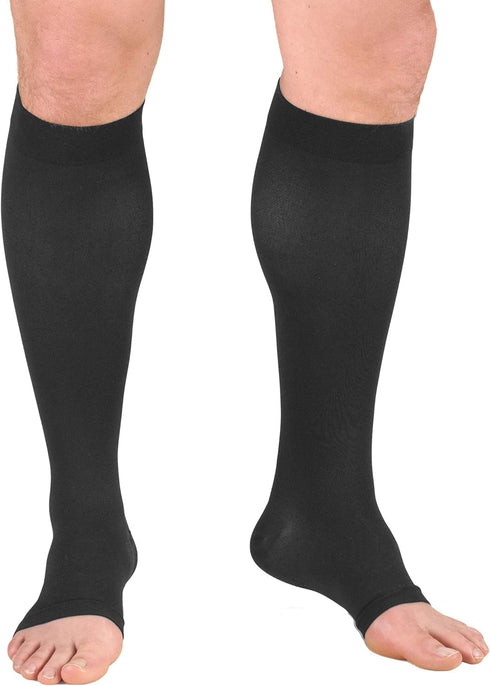 Truform 20-30 mmHg Compression Stockings for Men and Women, Knee High Length, Open Toe, Charcoal, Large