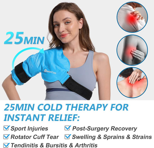 Shoulder Ice Pack for Rotator Cuff Cold Therapy - Reusable Gel Wrap for Shoulder Injuries & Pain Relief, Bursitis,