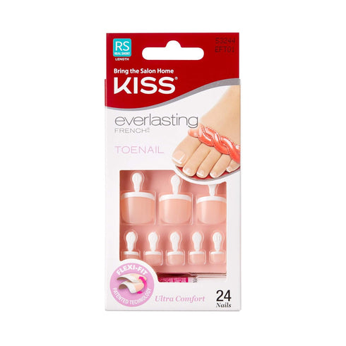 KISS Everlasting Press On Toenails, 'Limitless', French, Short Size, Squoval Shape, 24 Nails, Glue Included