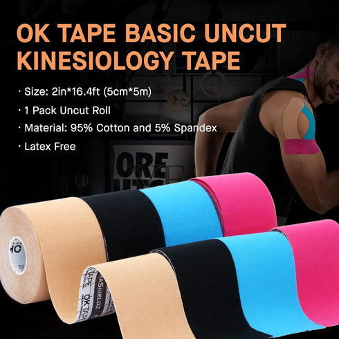 OK TAPE Kinesiology Tape, Original Cotton Elastic Athletic Tape for Support & Recovery, 2in×16.4ft Uncut Roll - Pink