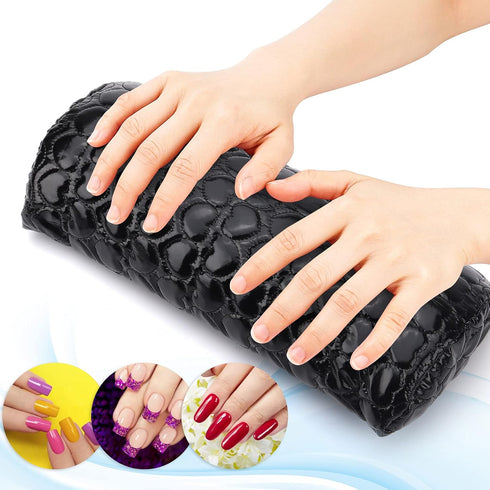 Nail Pillow Hand Rest for Nails, Detachable Washable PU Leather Cushion for Nail Art Accessories (Black)