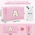 Personalized Initial Preppy Patch Makeup Bag, Small Travel Pink Cute Cosmetic Pouch Makeup Organizer Toiletry Zipper Pouch, Monogram Waterproof PU Chenille Letter Storage Bag Gift for Women(Letter A)