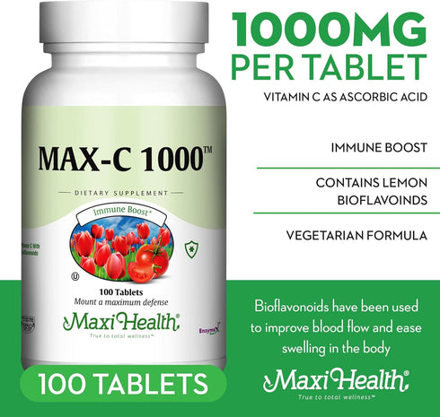 1000 mg Vitamin C Tablets - Ultra High Absorption, 100 Count, Gluten Free Non-GMO Supplement