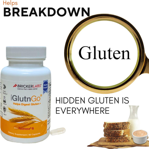 GlutnGo with Tolerase G 100mg Digestion Supplement, 90 Capsules for Gluten Intolerance, Fast and Effective