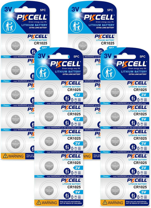 PKCELL CR 1025 Battery CR1025 3V Lithium Battery (20 Count (Pack of 1))