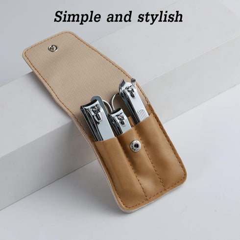 Nail Clipper Set, 6 Pcs Stainless Steel Toenail Clippers and PU Leather Manicure Set, Gift Ideas (Beige)