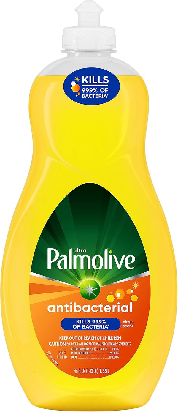 Palmolive Ultra Antibacterial Liquid Dish Soap, 46 Ounce, Citrus Lemon Scent, 1 Pack