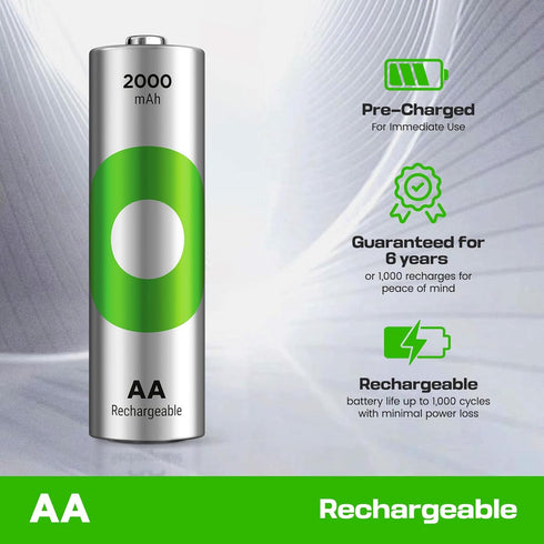 RECYKO 2000mAh 1000+ 6 Pack 8 Rechargeable AA Batteries Pre-Charged Re-use Times Retains Power After Years Rechargeable
