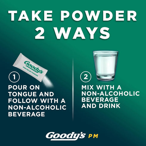 Goody's PM Nighttime Powder, Acetaminophen 500mg, Dissolve Packs for Pain with Sleeplessness, 12 Pack