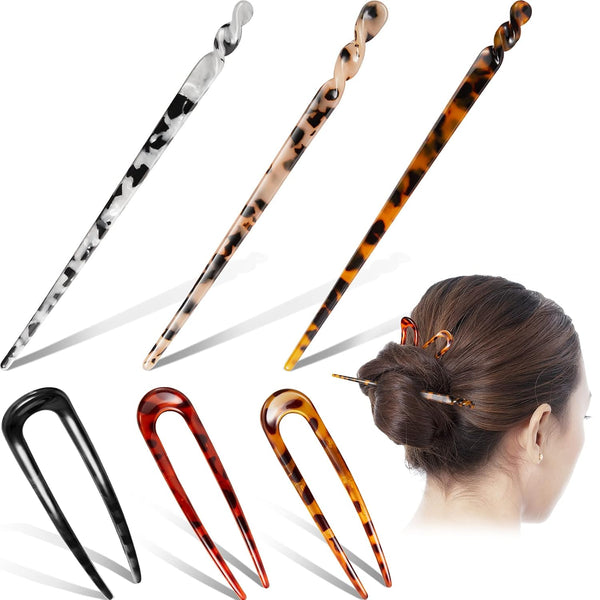 Syhood Hairpin Set, 6 Pieces Acetate Hair Sticks & Hair Forks for Women, Vintage Hair Accessories for Hair Styling,