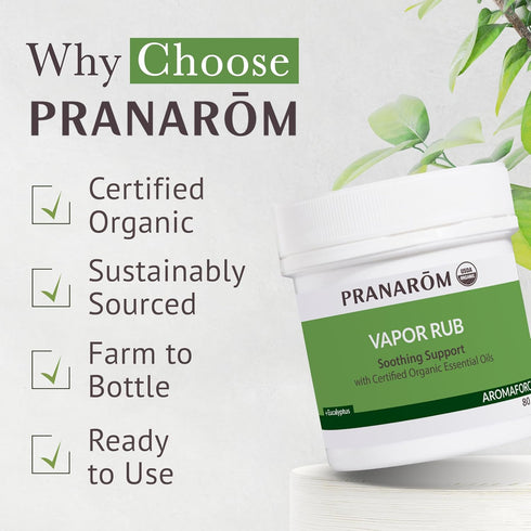 Pranarom USDA Certified Organic Vapor Rub 80ml - Eucalyptus, Rosemary, & Thyme for Congestion Relief