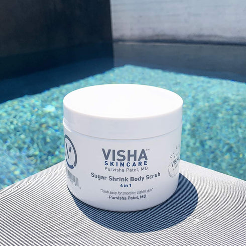 Visha Skincare 4 in 1 Sugar Shrink Body Scrub, 10 oz - Multi-tasking Exfoliating Scrub for Smooth and Soft Skin