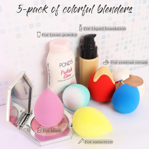 Makeup Sponge Set BEAKEY 5 Pack Micro Porous Low Absorption Soft Latex Free Foundation Beauty Sponges