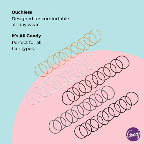 Ouchless Elastic Hair Ties, 50 Ct, Assorted Neutrals, 2MM Rubber Bands for Hair, Goody