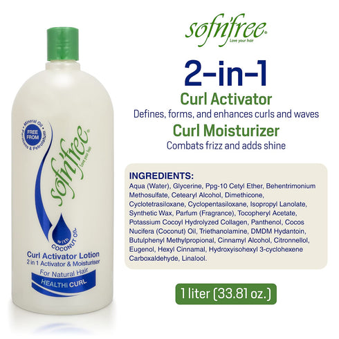 Sofn’Free Moisturizer & Curl Activator for Natural Hair, Soft Curls, and Waves 33.81 fl oz / 1000ml