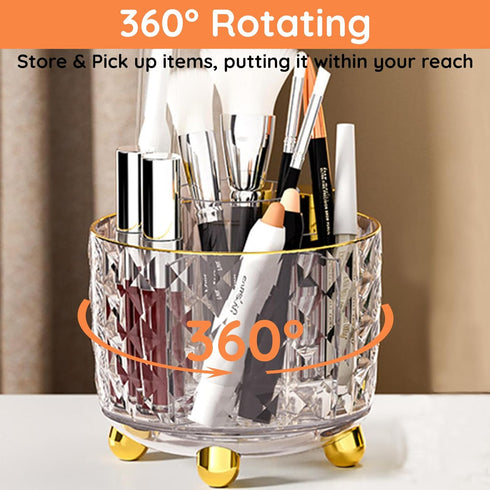 360 Rotating Makeup Brush Holder Organizer, Clear Desktop Bathroom Vanity Organizer and Storage Countertop Skincare Organizer, 6 Slot Make up Brushes Cup for Cosmetics, Vanity, Desk by LODFOD