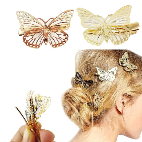 Yueton Pack of 2 Golden Butterfly Hair Clips, Bride Headwear Accessories