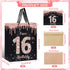 SUNDECO 16 16th Sweet Birthday Gift Bag - Large Rose Gold and Black Party Decorations with Tissue Paper, Birthday Card