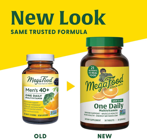 MegaFood Men's 40+ One Daily Multivitamin, Non-GMO, Vegetarian, 90 Tabs, Immune Support, Energy Metabolism