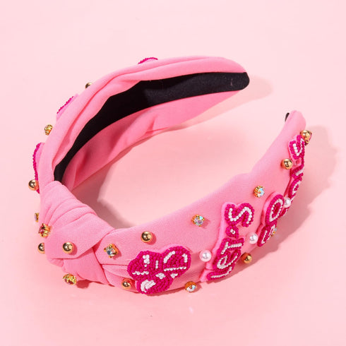 Hot Pink Rhinestone Headband - Western Knotted Headband, Beaded YEEHAW Cowboy Boot Accessories
