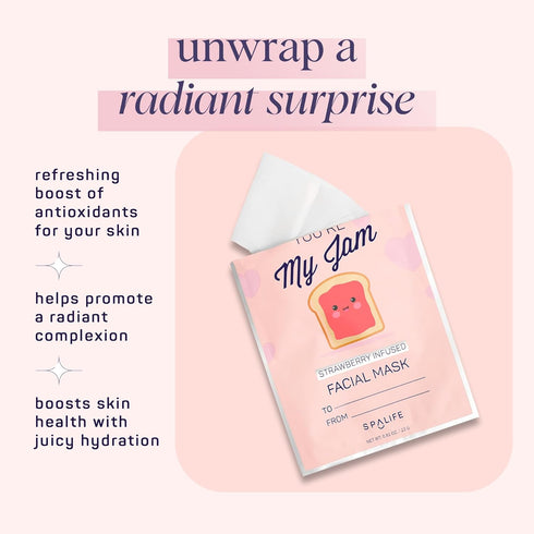 SpaLife Let’s Avocuddle & You're My Jam Face Masks 6 Pack Bundle, Avocado & Strawberry Extract for Hydration