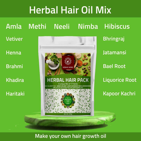 Herbal Hair Mix Powder for Hair Care By Hebhac Herbs Made with 17 Traditional Herbal Hair Oil Mix for Thick Long Hair Growth (7 oz)