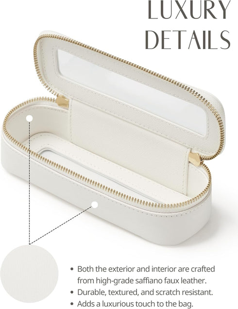 Slim Clear Makeup Brush Bag, Cute White Travel Toiletry Bag for Women, Waterproof Transparent Cosmetic Organizer