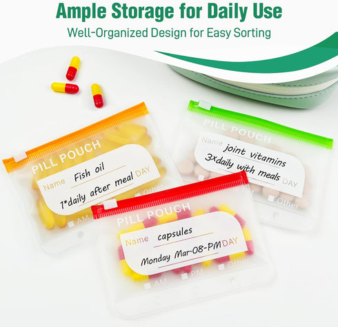 Toollygozz A8 Set, 14 Waterproof Pill Pouch Large Weekly Pill Organizer with Color-Coded Medicine Pouches, Reusable
