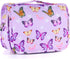 Kids Hanging Toiletry Bag for Girls, Waterproof Travel Makeup Bag for Little Young Girls, Butterfly Purple